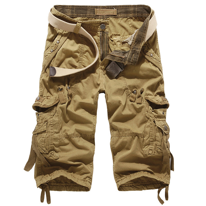 Men's Below Knee Cargo Shorts Multi Pockets 3/4 Capri Long Shorts-5820