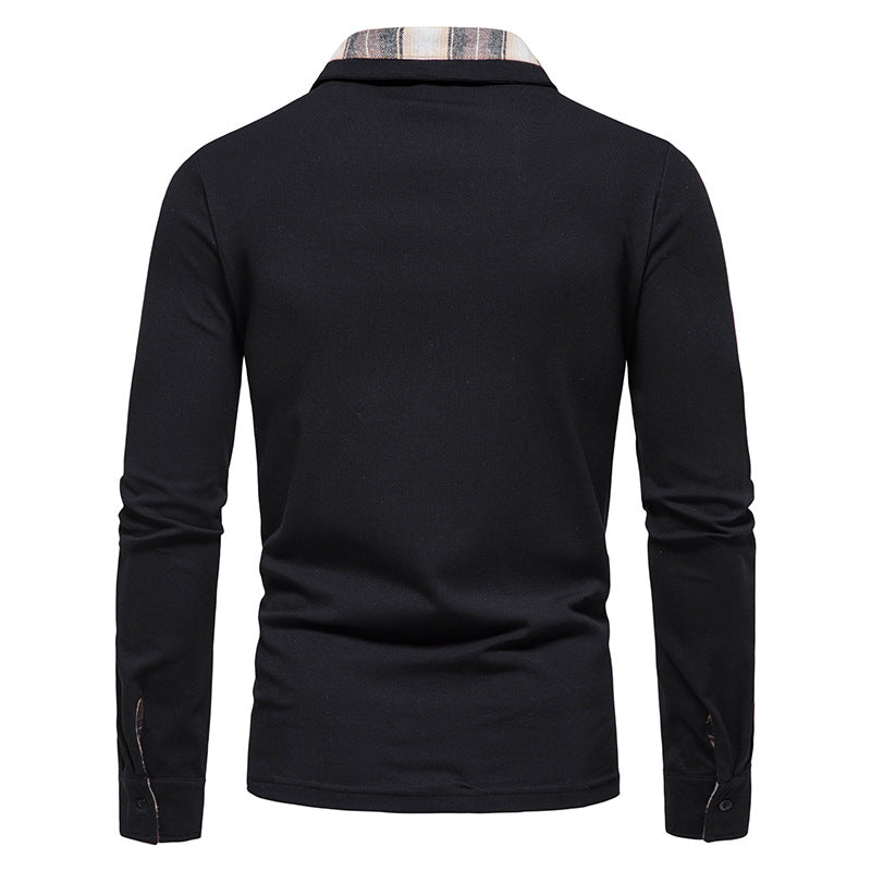 Men's Casual Long Sleeve Plaid Collar Polo Shirt with Pockets | D81