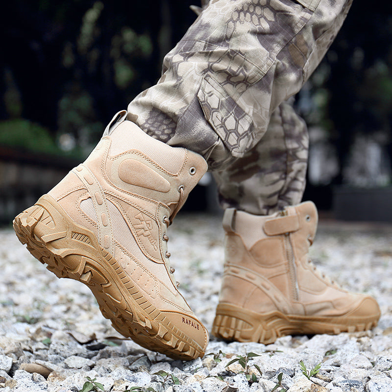 Adults Military Combat Side Zip Boots Black & Desert Brown Army Rugged Shoes | 523