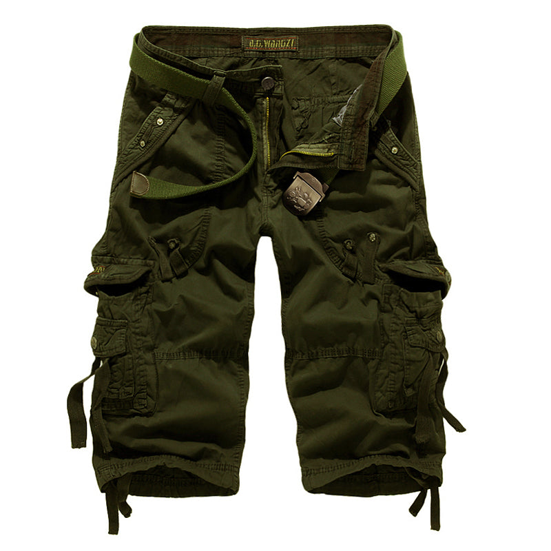 Men's Below Knee Cargo Shorts Multi Pockets 3/4 Capri Long Shorts-5820