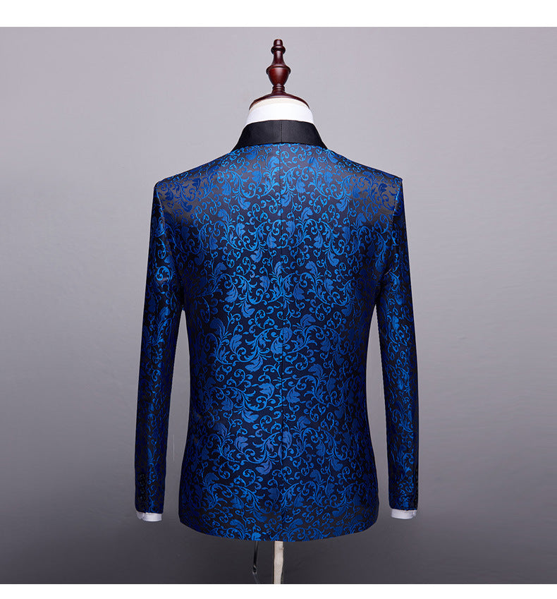 Mens 2 Piece Floral Jacquard Dress Suit Set 1 Button Print Dinner Jacket Pants Spring Autumn | 970