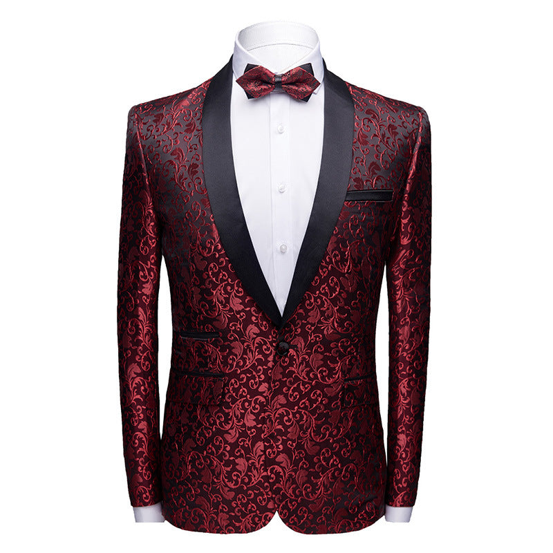 Mens 2 Piece Floral Jacquard Dress Suit Set 1 Button Print Dinner Jacket Pants Spring Autumn | 970
