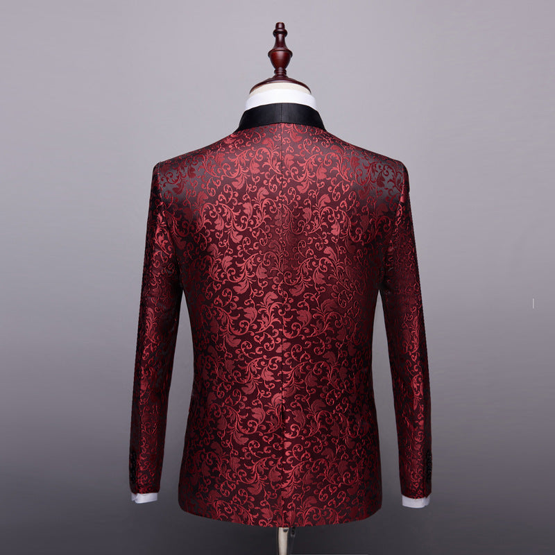 Mens 2 Piece Floral Jacquard Dress Suit Set 1 Button Print Dinner Jacket Pants Spring Autumn | 970