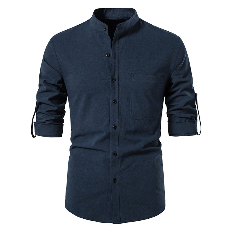 Mens Cotton Linen Shirts Casual Long Sleeve Button Up Shirts Fashion Business Tops with Pocket | A276