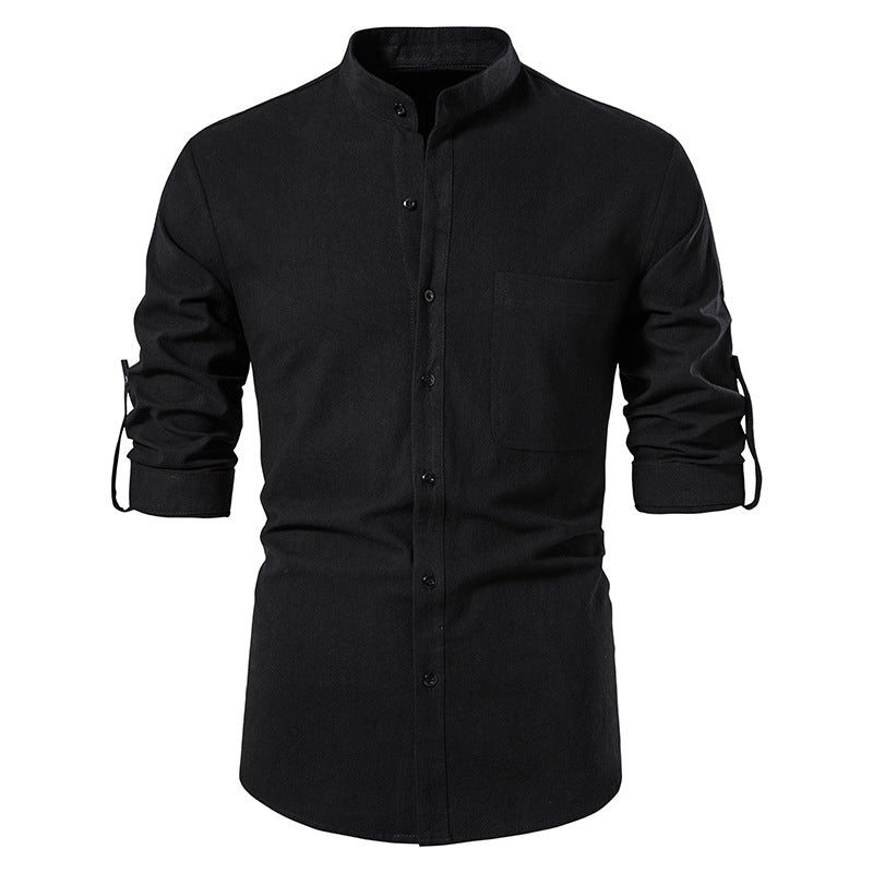 Mens Cotton Linen Shirts Casual Long Sleeve Button Up Shirts Fashion Business Tops with Pocket | A276