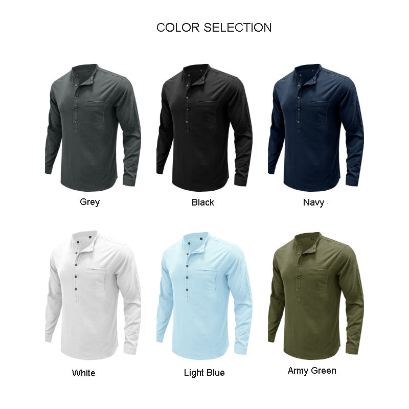 Mens Casual Blouse Flex Henley Long Sleeve Pocket T Shirts Loose Tops | 220505