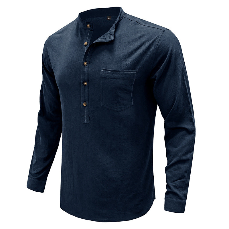 Mens Casual Blouse Flex Henley Long Sleeve Pocket T Shirts Loose Tops | 220505