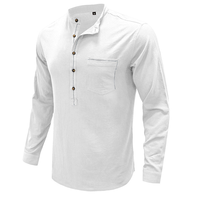 Mens Casual Blouse Flex Henley Long Sleeve Pocket T Shirts Loose Tops | 220505