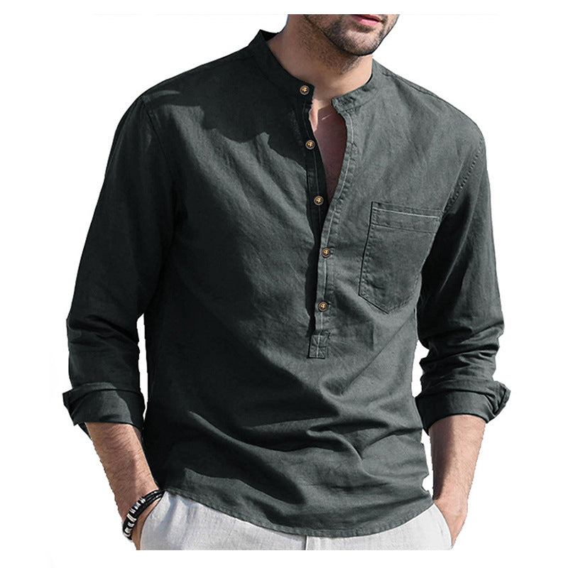Mens Casual Blouse Flex Henley Long Sleeve Pocket T Shirts Loose Tops | 220505
