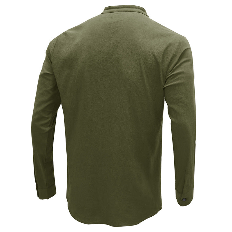 Mens Casual Blouse Flex Henley Long Sleeve Pocket T Shirts Loose Tops | 220505