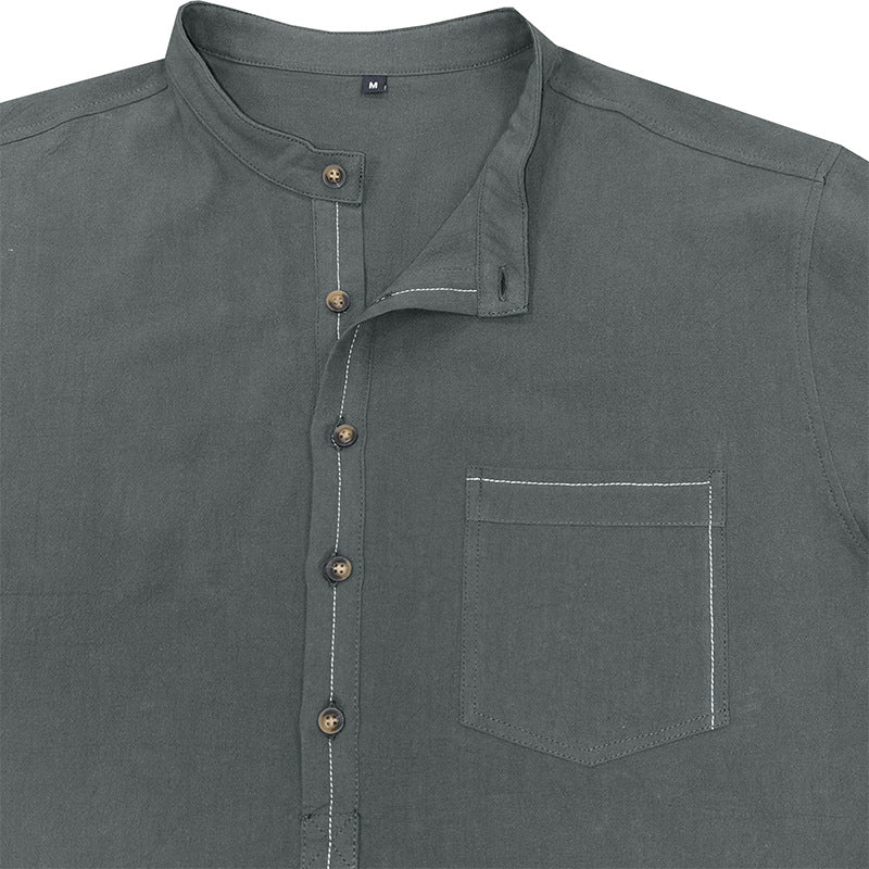 Mens Casual Blouse Flex Henley Long Sleeve Pocket T Shirts Loose Tops | 220505