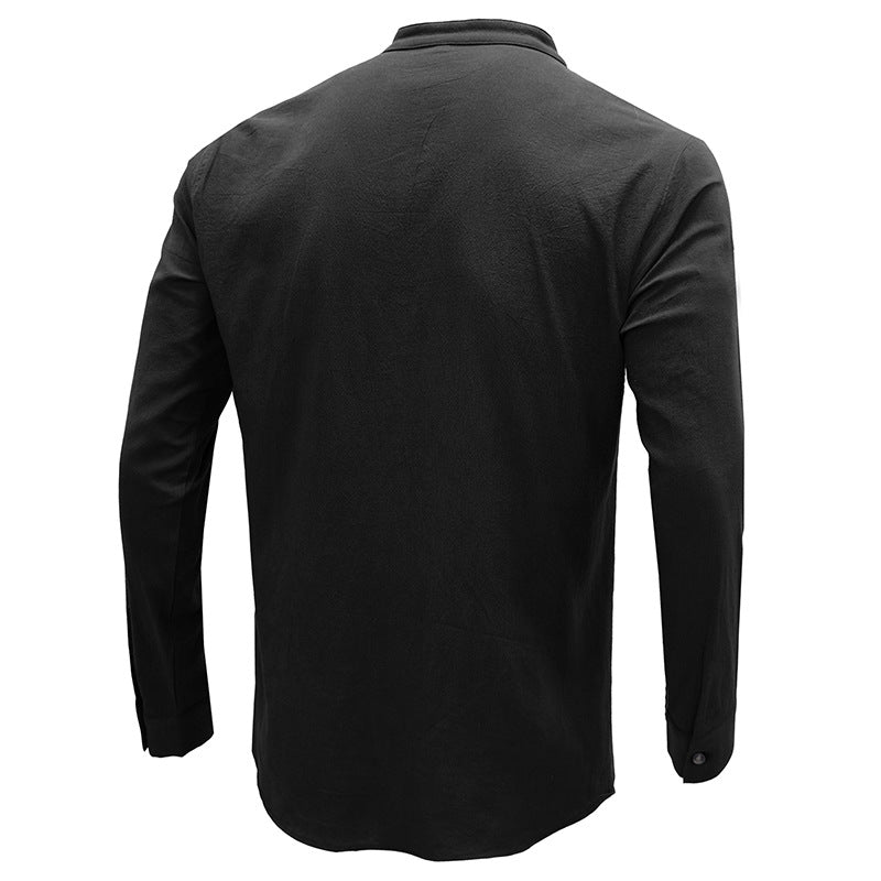 Mens Casual Blouse Flex Henley Long Sleeve Pocket T Shirts Loose Tops | 220505