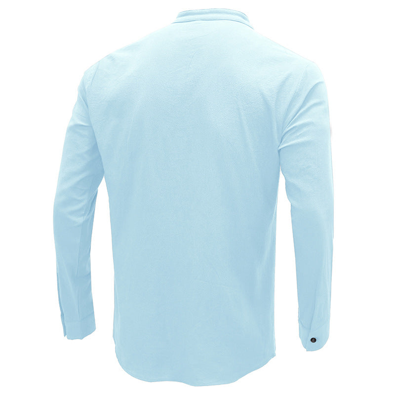 Mens Casual Blouse Flex Henley Long Sleeve Pocket T Shirts Loose Tops | 220505