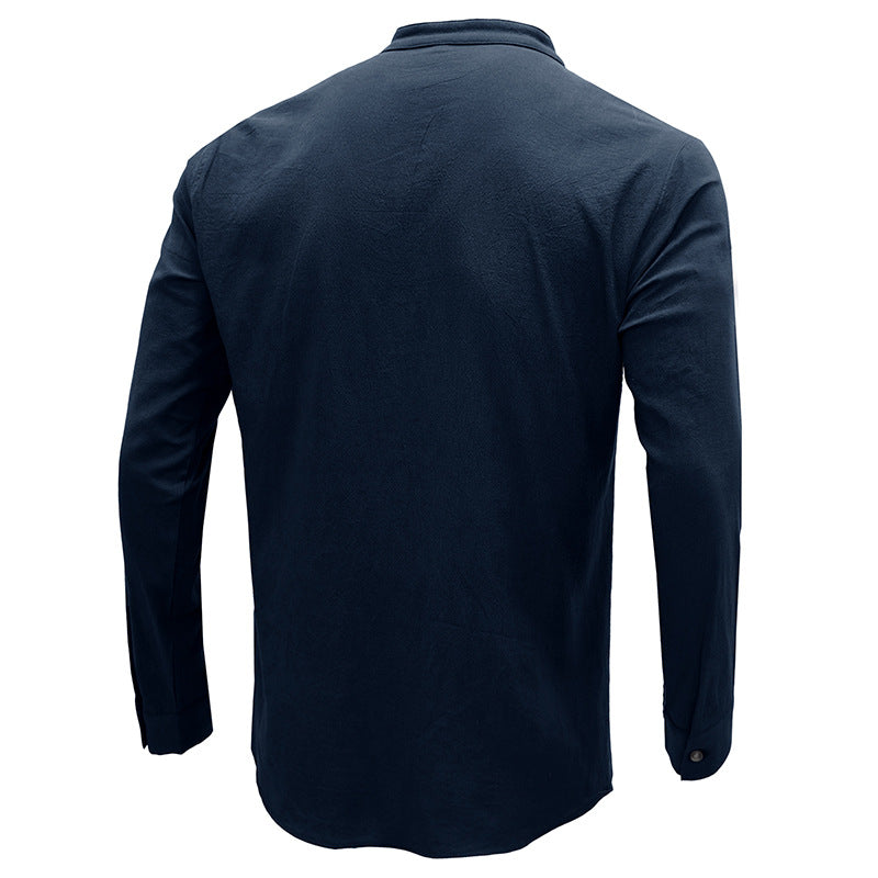 Mens Casual Blouse Flex Henley Long Sleeve Pocket T Shirts Loose Tops | 220505