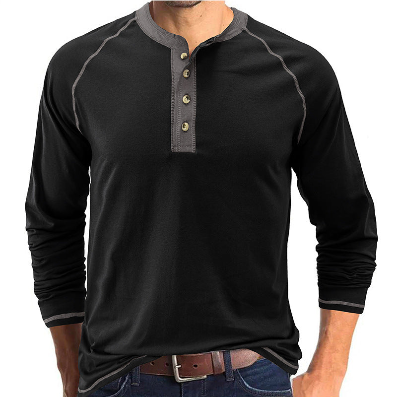 Men's Shirt Long Sleeve Cotton Lightweight Henley T-Shirt | 2237