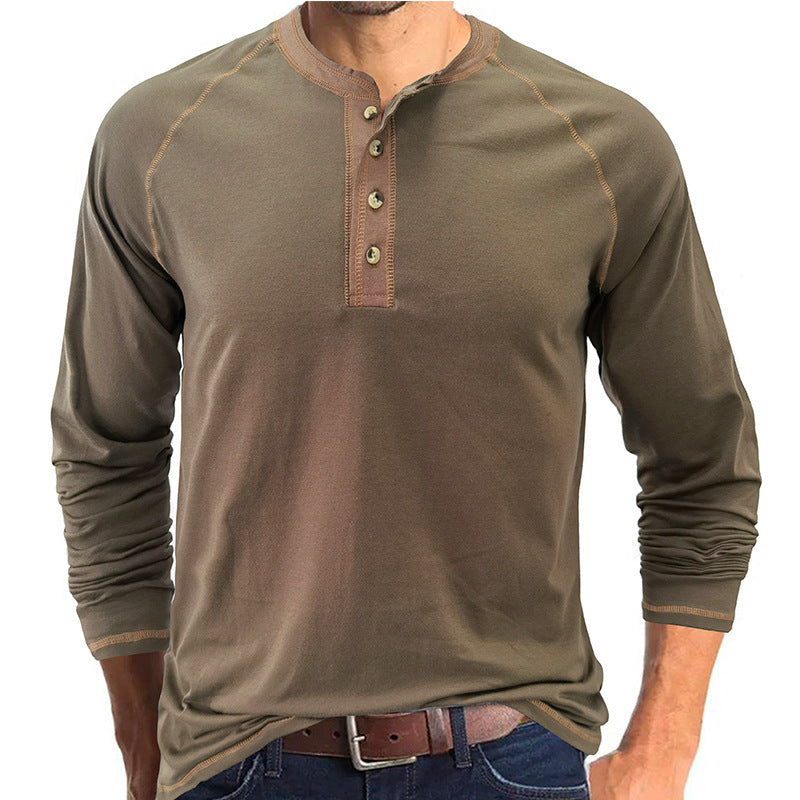 Men's Shirt Long Sleeve Cotton Lightweight Henley T-Shirt | 2237
