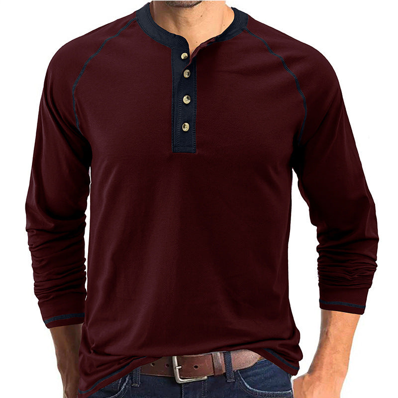 Men's Shirt Long Sleeve Cotton Lightweight Henley T-Shirt | 2237