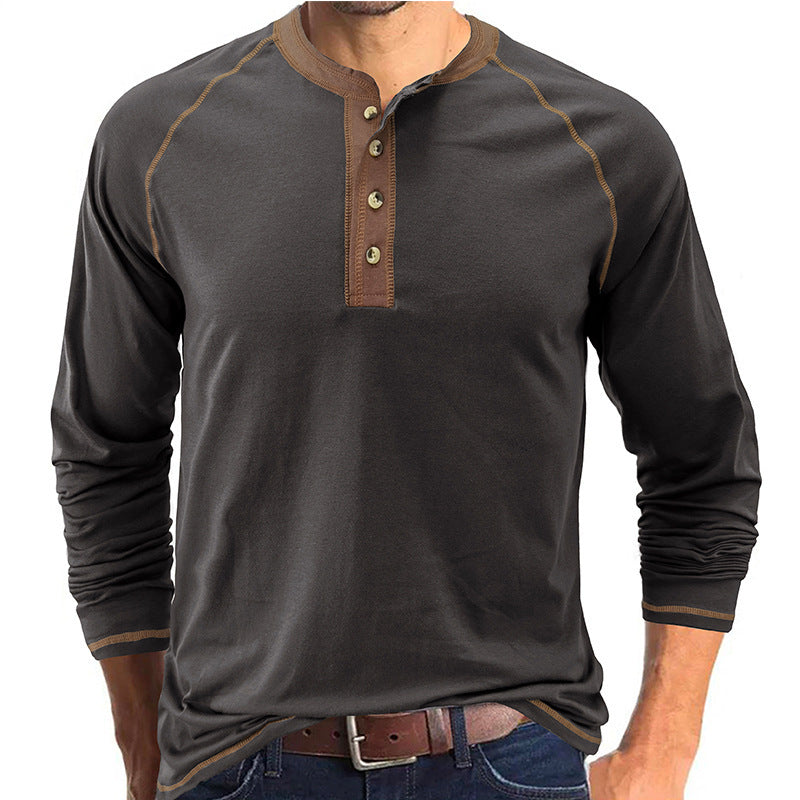 Men's Shirt Long Sleeve Cotton Lightweight Henley T-Shirt | 2237