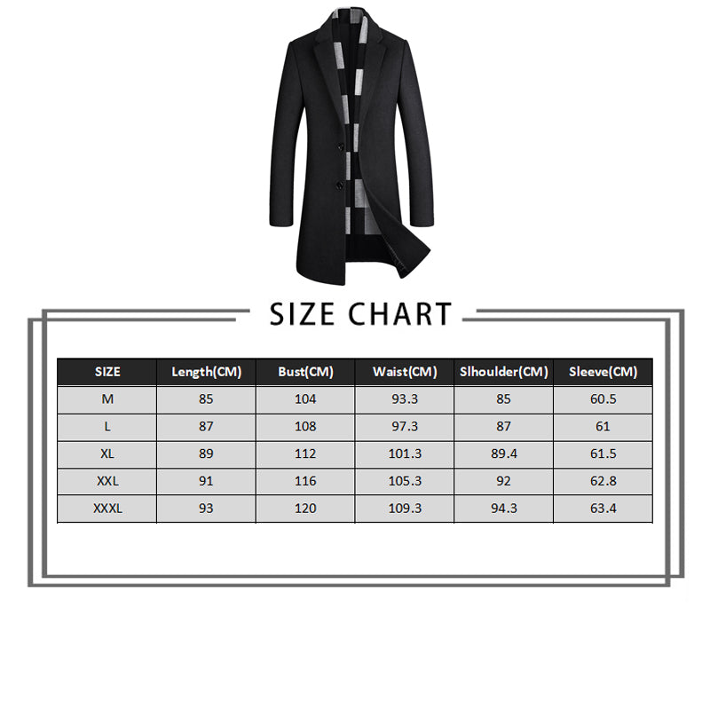 Men’s Premium Fall Trench Coat Wool Blend Long Single Breasted Overcoat | xz5903