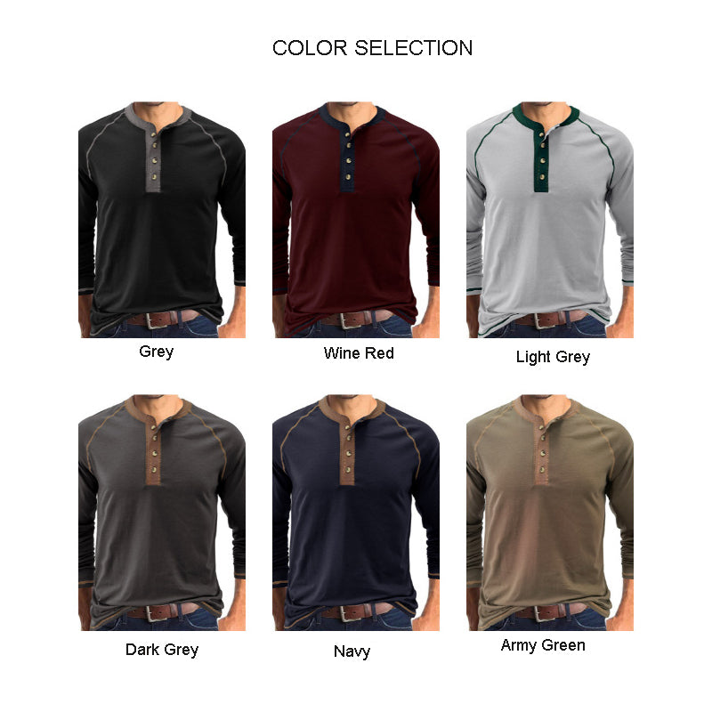 Men's Shirt Long Sleeve Cotton Lightweight Henley T-Shirt | 2237