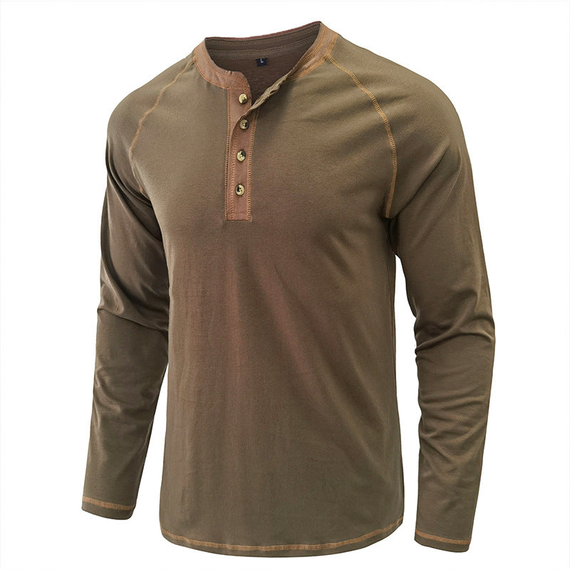 Men's Shirt Long Sleeve Cotton Lightweight Henley T-Shirt | 2237