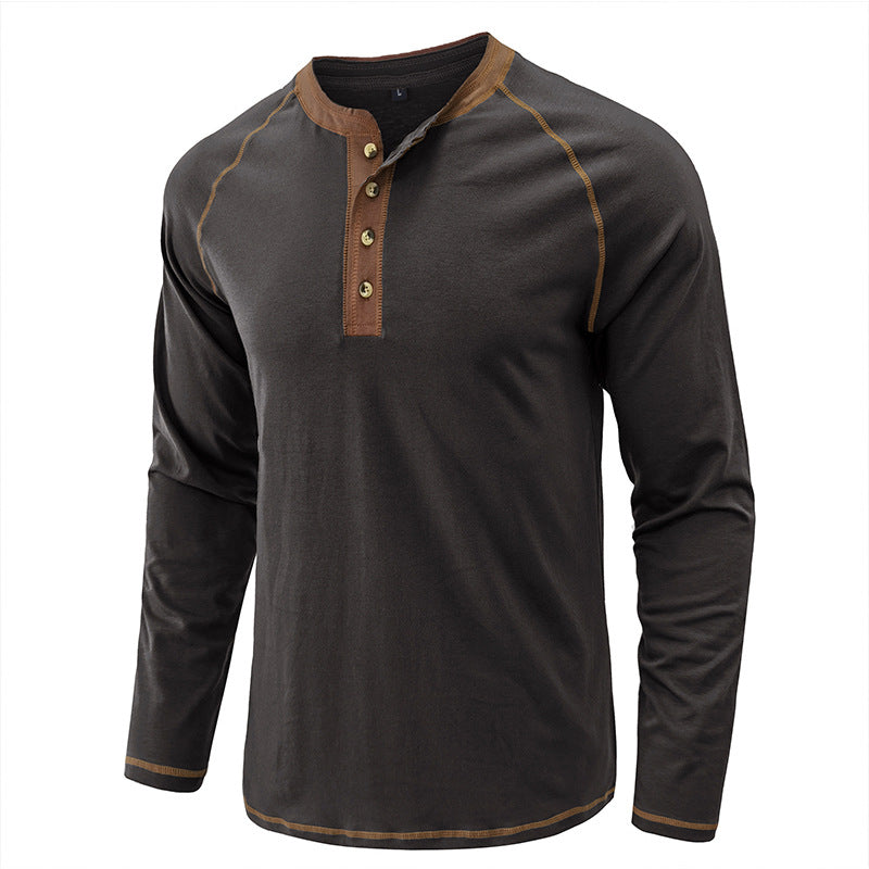 Men's Shirt Long Sleeve Cotton Lightweight Henley T-Shirt | 2237
