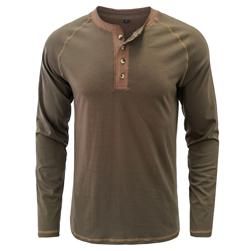 Men's Shirt Long Sleeve Cotton Lightweight Henley T-Shirt | 2237