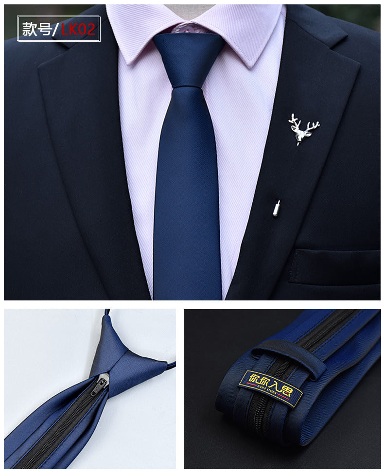 Classic Solid Color Silky Zipper Necktie Men's Pretied Ties | LK02