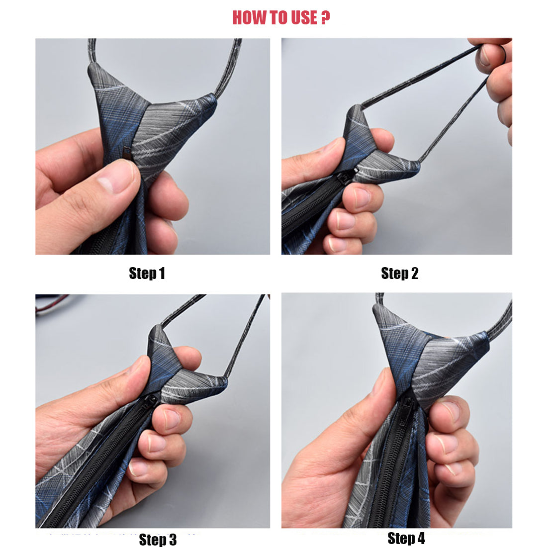 Classic Solid Color Silky Zipper Necktie Men's Pretied Ties | LK02
