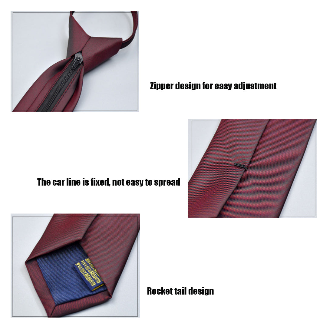 Classic Solid Color Silky Zipper Necktie Men's Pretied Ties | LK02