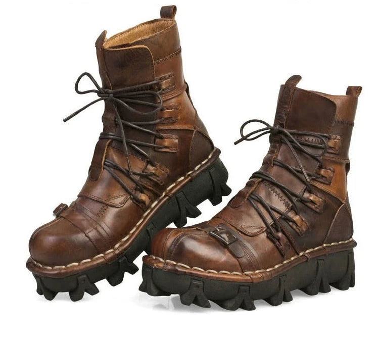 Men's Genuine Leather Harley Boots | Skull Design Motorcycle Ankle Boots | Waterproof & Anti-Slip Work Boots | 1809