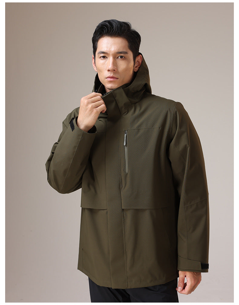 Dixiang Men's 3-in-1 Waterproof Hiking Jacket | 8000mm Seam-Taped Shell with White Goose Down Inner Layer | All-Season Outdoor Coat | J24688