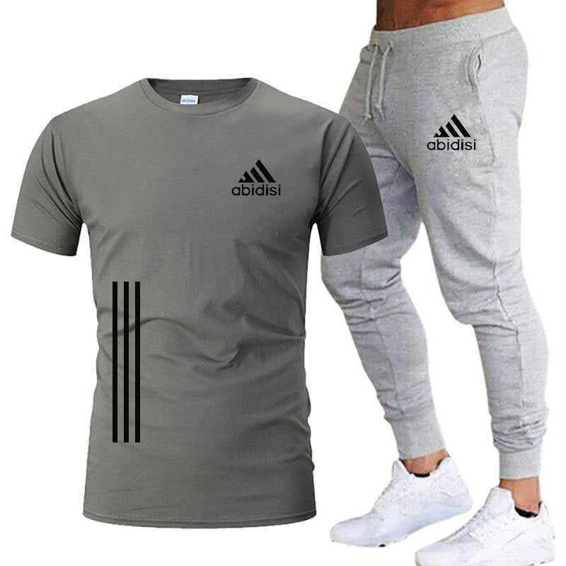 Ensemble de 2 pièces de sport de loisirs pour hommes, t-shirt ample et pantalon à manches mi-longues, chemises et pantalons 