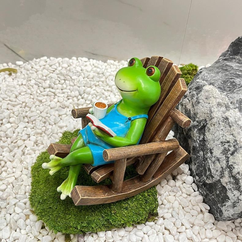 Reading Frog on Rocking Chair Fun Resin Office Desktop Decoration & Unique Birthday Gift | RDW142