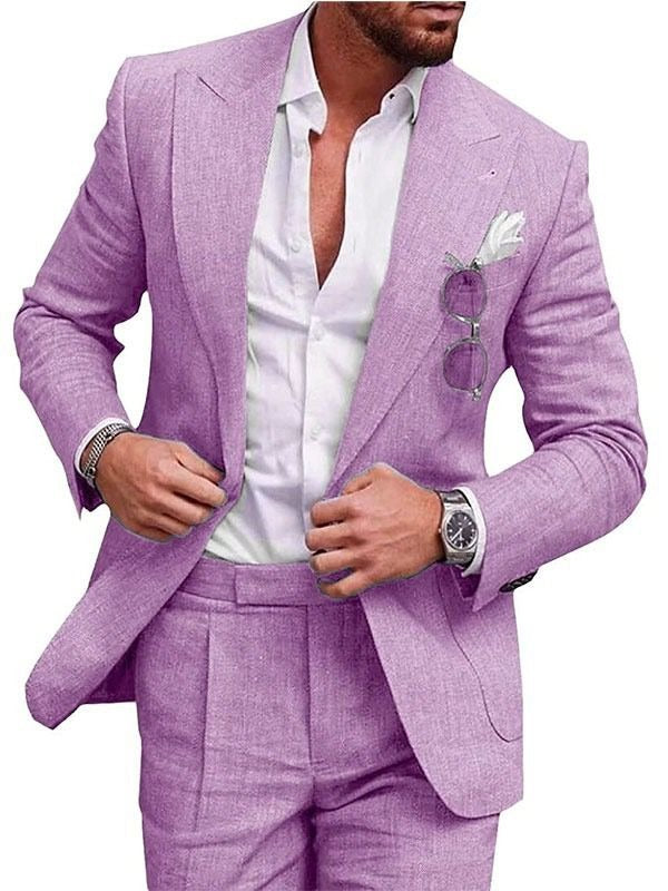 Men's 2 Piece Suit Plus Size Linen-Blend Slim-Fit Suit Set - 2025 Spring Single Breasted Light Business Attire | 801
