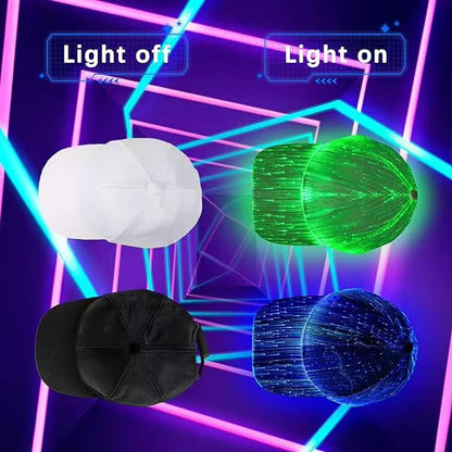 LED Fiber Optic Light-Up Hat 7 Color Glowing Hip Hop Baseball Cap with USB Charging for Events |