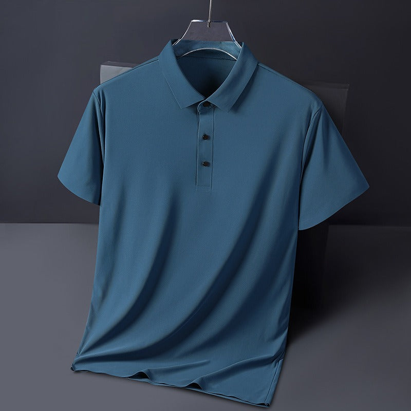 Men's Summer Seamless Ice Silk T-shirt Solid Color Short Sleeve Casual Stretch Polo Shirt | Y678