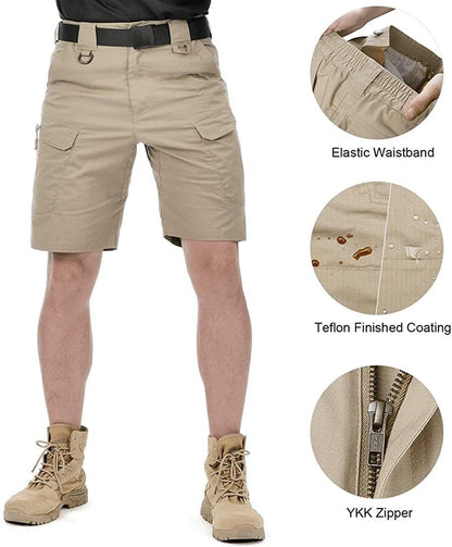 Men's Quick-Dry Work Shorts Waterproof Tactical Outdoor Casual Multi Pockets Cotton Short Pants | DK-1