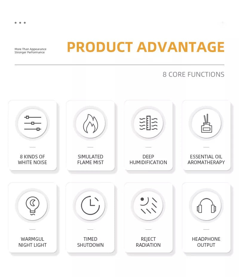 New Fancy Design 200ml Baby Care Sleeping Simulation 3d Fire Lamp Flame White Noise USB Music Essential Oil Diffuser | VR-WN03