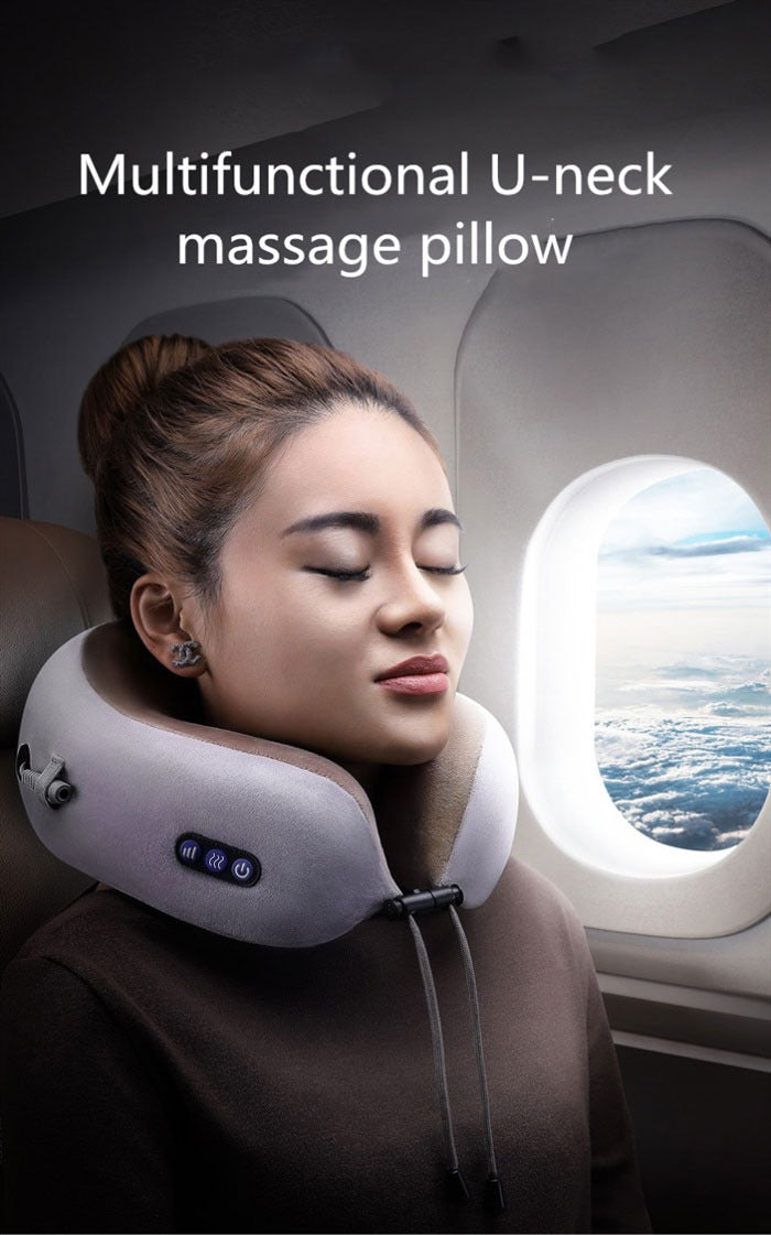Electric Rechargeable Travel Pillow Relax Massager Heated Vibrating Soft Neck Massage