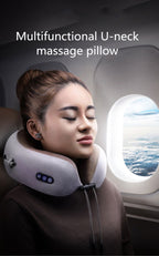 Electric Rechargeable Travel Pillow Relax Massager Heated Vibrating Soft Neck Massage
