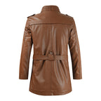 High Quality Casual Pu Leather Jacket Waterproof Thick Stand Collar Zipper Long Coat