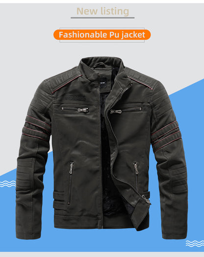 Men's PU Brushed Soft Suede Leather Jacket Fashion Multi-Embroidered Tide Jackets Blazer| 8809