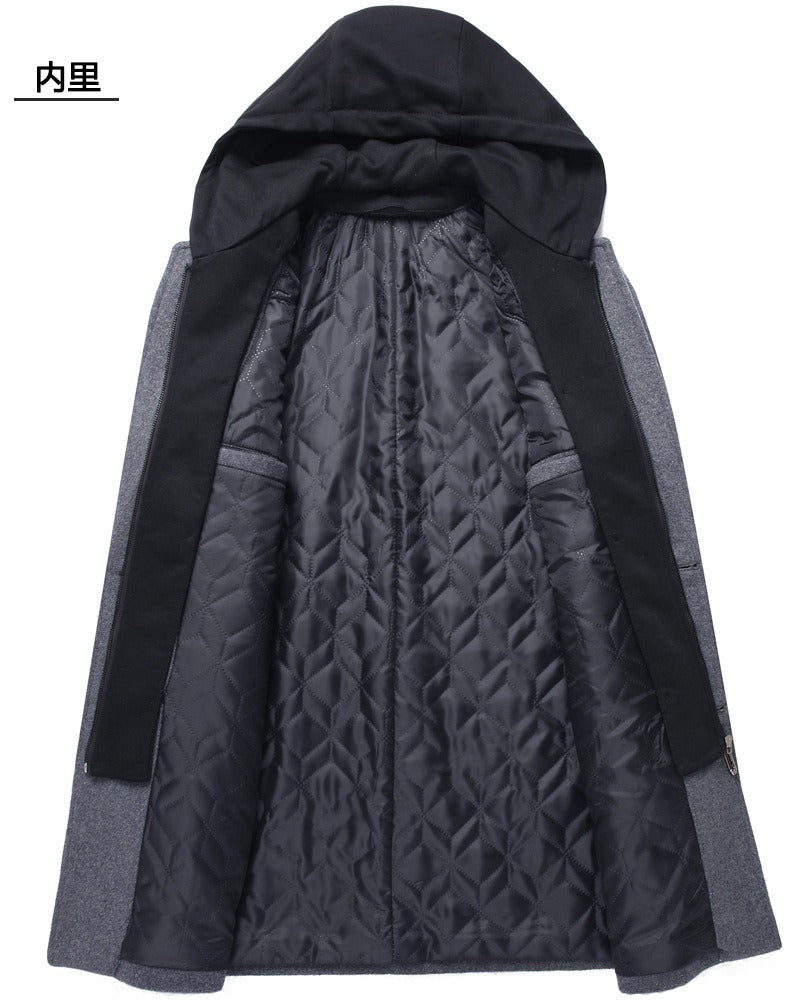 Men's Detachable Hooded Wool Jacket Windproof Mid-Length Coat Casual Thick Trench Coat | 1909-3