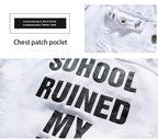 Men's Denim Jacket Jeans Pants Letters Printing Trousers 3 Pcs Set Casual Single Breasted