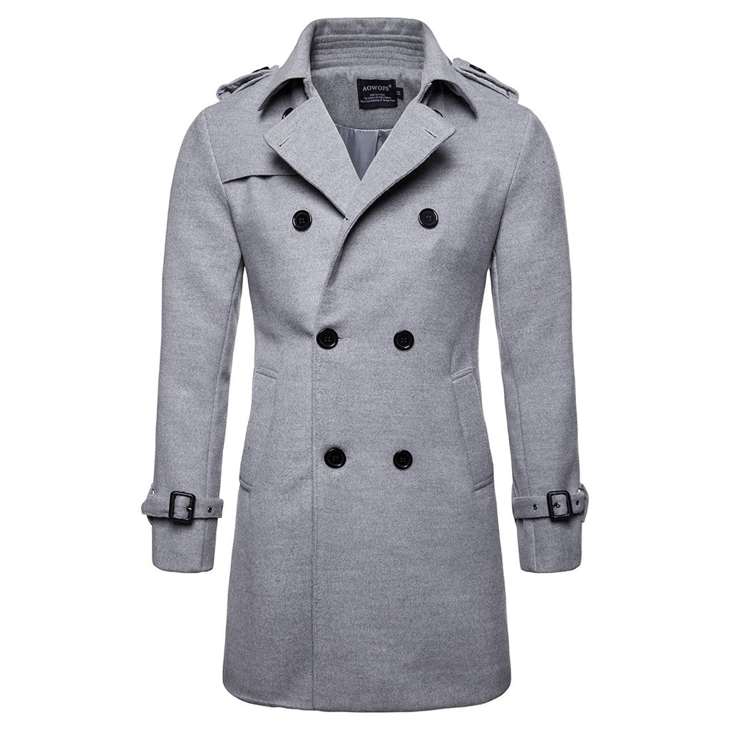 Men's Woolen Jacket Mid Length Trench Coat Double Breasted Men Slim Fit | B050