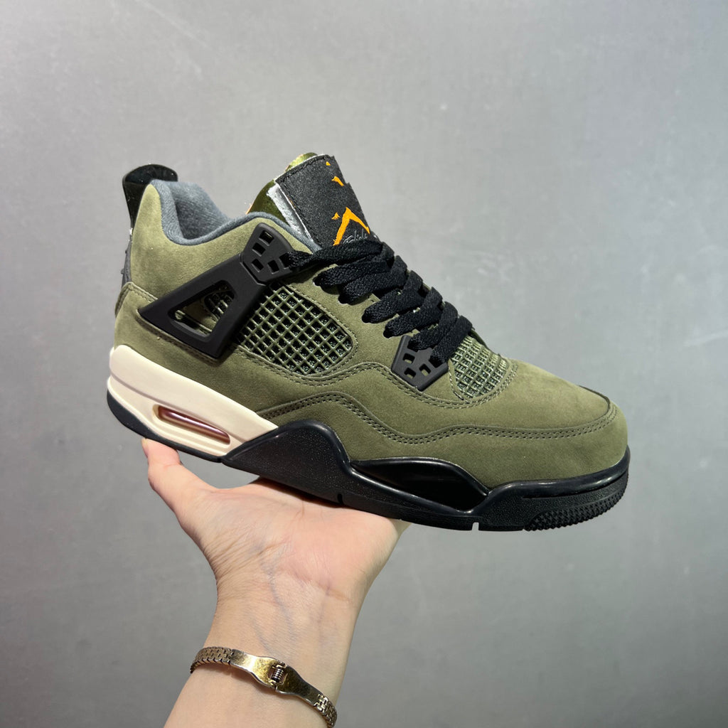 AJ4 Suede Grey High-Top Basketball Sneakers Unisex Cushioned Retro Trainers with Glow Sole & Toon Design