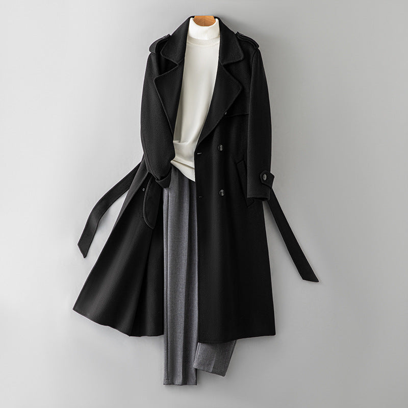 2026 New 100% Wool Double-Faced Long Coat | Men's Handcrafted Overcoat with Belt | Premium Knee-Length Winter Outerwear | 86740