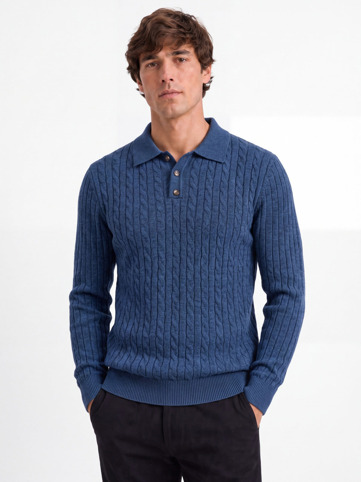 Men's Long Sleeve Knit Polo Sweater | 2026 Winter Business Casual Ribbed Pullover | Soft Warm Turtleneck Knitwear | YR8801