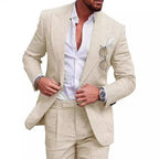 Men's 2 Piece Suit Plus Size Linen-Blend Slim-Fit Suit Set - 2025 Spring Single Breasted Light Business Attire | 801